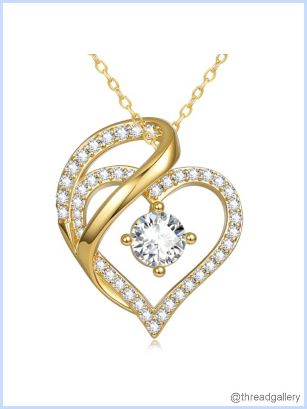 14K Gold Heart Pendant Necklace Intertwined Cubic Zirconia Gift